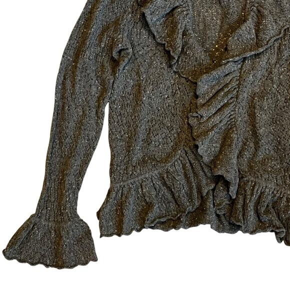 Lauren Ralph Lauren Women’s M Green Wool Blend Crochet Ruffle Cardigan Sweater - Picture 4 of 12